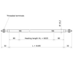 Standard straight tubular heating elements Ø10,2 x 6185 Vulcanic Draw