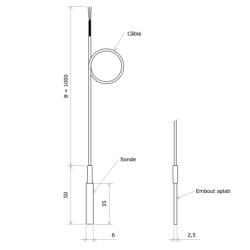 Sonde Pt100 pour mesure de surface avec embout aplati 3118001 Vulcanic Plan