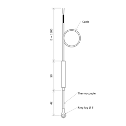 Thermocouple J with Ø5 ring lug termination 3171102 Vulcanic Draw