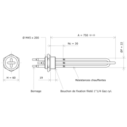 Thermoplongeur à visser 1''1/4 204105 Vulcanic Plan