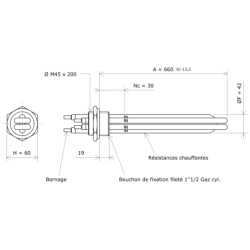 Thermoplongeur à visser 1''1/2 204544 Vulcanic Plan