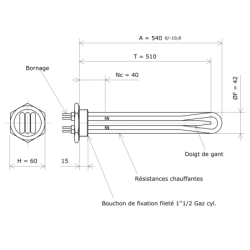 Thermoplongeur à visser 1''1/2 211402 Vulcanic Plan