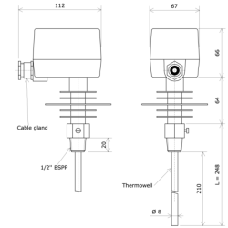 IP54 rod type thermostat range 50 to 300 °C 900813 Vulcanic Draw