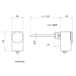 IP40 rod type thermostat range 40 to 120 °C 903012 Vulcanic Draw