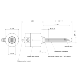 Thermoplongeur à visser 1''1/2 211828 Vulcanic Plan