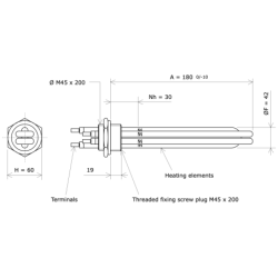 Screw plug immersion heater M45 204511 Vulcanic Draw