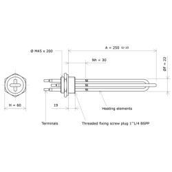 Screw plug immersion heater 1''1/4 204102 Vulcanic Draw