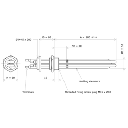 Screw plug immersion heater M45 204611 Vulcanic Draw