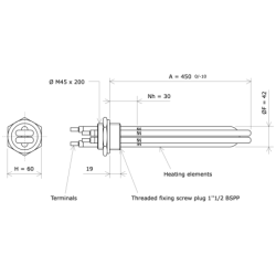 Screw plug immersion heater 1''1/2 204543 Vulcanic Draw