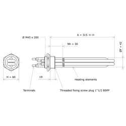 Screw plug immersion heater 1''1/2 204531 Vulcanic Draw