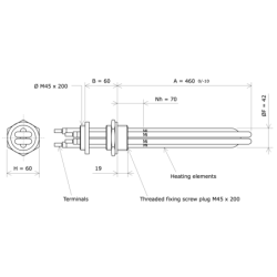 Screw plug immersion heater M45 214601 Vulcanic Draw