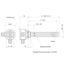 Screw plug immersion heater 1''1/2 211502 Vulcanic Draw