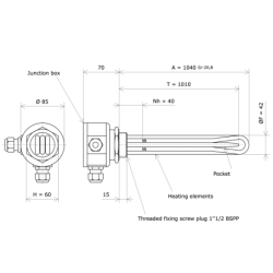 Screw plug immersion heater 1''1/2 211504 Vulcanic Draw