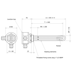 Screw plug immersion heater 1''1/2 211516 Vulcanic Draw