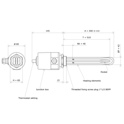 Screw plug immersion heater 1''1/2 211602 Vulcanic Draw