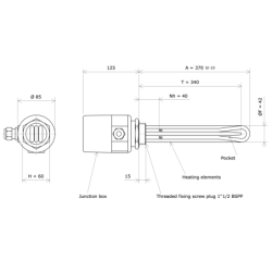 Screw plug immersion heater 1''1/2 211701 Vulcanic Draw