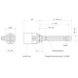 Screw plug immersion heater 1''1/2 211703 Vulcanic Draw