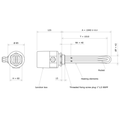 Screw plug immersion heater 1''1/2 211704 Vulcanic Draw