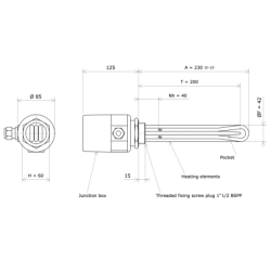 Screw plug immersion heater 1''1/2 211711 Vulcanic Draw