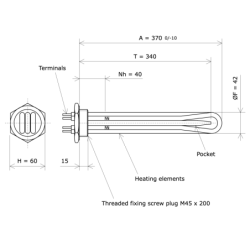 Screw plug immersion heater M45 311401 Vulcanic Draw