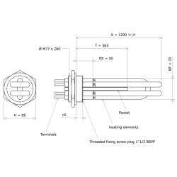 Screw plug immersion heater 2''1/2 232335 Vulcanic Draw