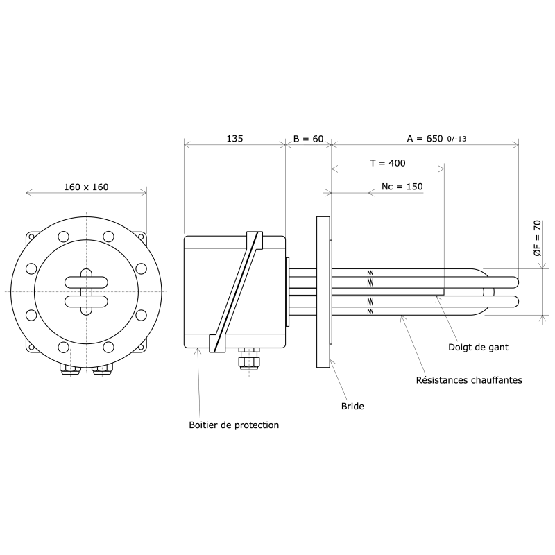 Thermoplongeur sur bride ronde DN80 228511 Vulcanic Plan