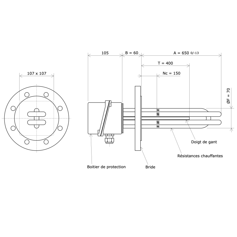 Thermoplongeur sur bride ronde DN80 228411 Vulcanic Plan