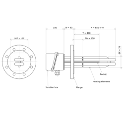 DN80 round flange immersion heater 228411 Vulcanic Draw