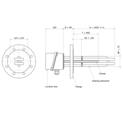 DN80 round flange immersion heater 228414 Vulcanic Draw