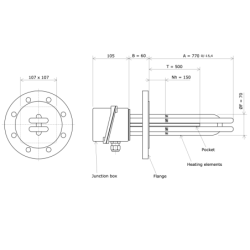 DN80 round flange immersion heater 228466 Vulcanic Draw