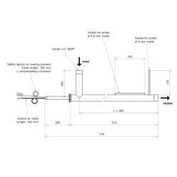 Low flow fluid heater DN 20 without box Vulcanic DrawL460D245