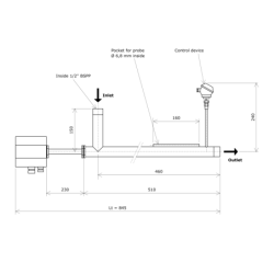 Low flow fluid heater DN 20 with sensor Vulcanic DrawL460B230