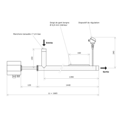 Réchauffeur de fluide faible débit DN40 avec sonde Vulcanic PlanL1390B120