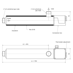 Water circulation heater with insulation Length 554 Draw