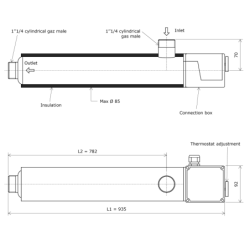 Water circulation heater with insulation Length 554 Draw