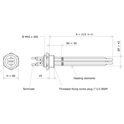 Screw plug immersion heater 1''1/2 204551 Vulcanic Draw