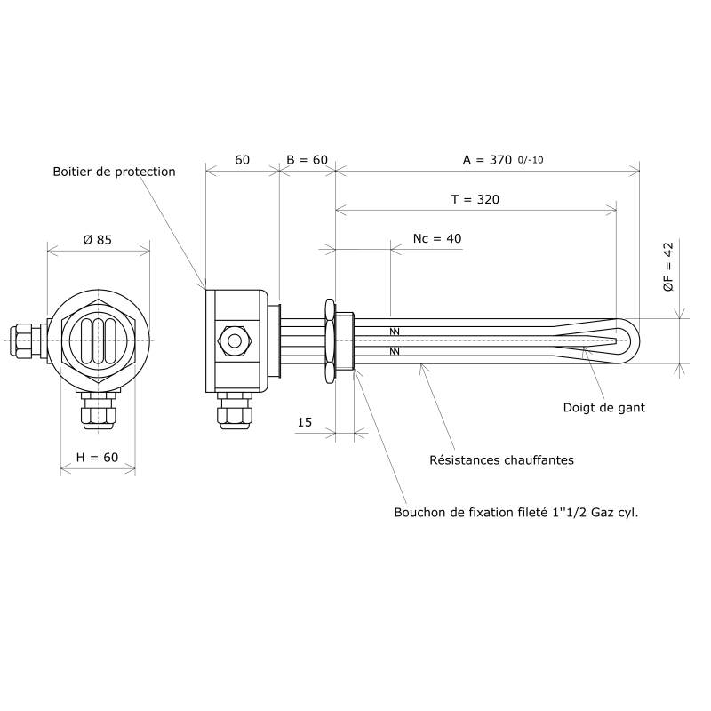 Thermoplongeur à visser 1''1/2 221501 Vulcanic Plan