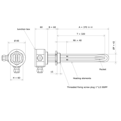 Screw plug immersion heater 1''1/2 221501 Vulcanic Draw