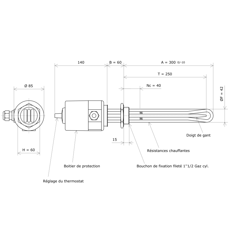 Thermoplongeur à visser 1''1/2 221650 Vulcanic Plan