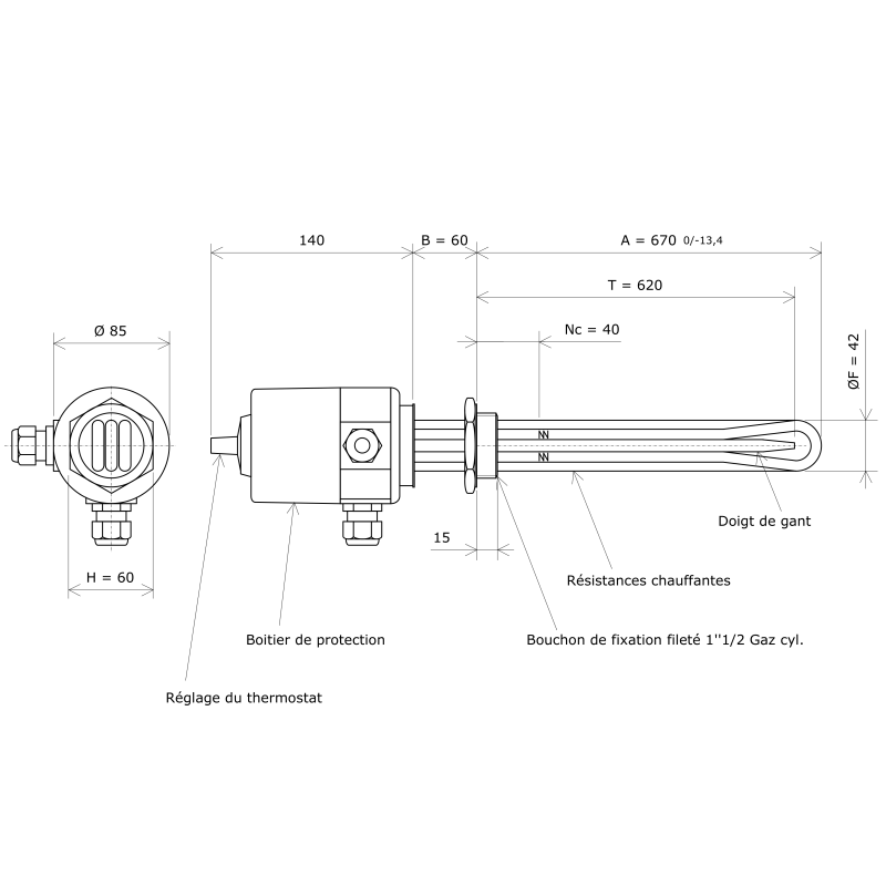 Thermoplongeur à visser 1''1/2 221652 Vulcanic Plan