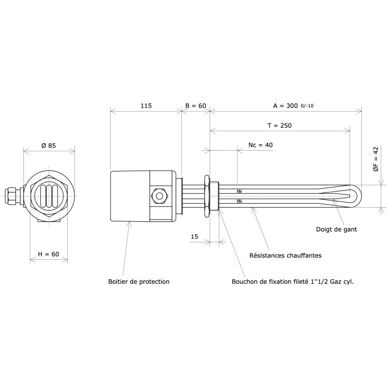 Thermoplongeur à visser 1''1/2 221750 Vulcanic Plan