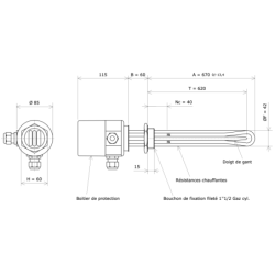 Thermoplongeur à visser 1''1/2 221752 Vulcanic Plan