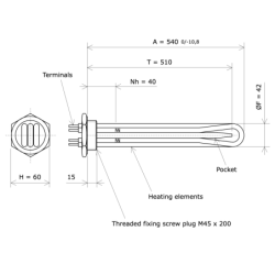 Screw plug immersion heater M45 311402 Vulcanic Draw