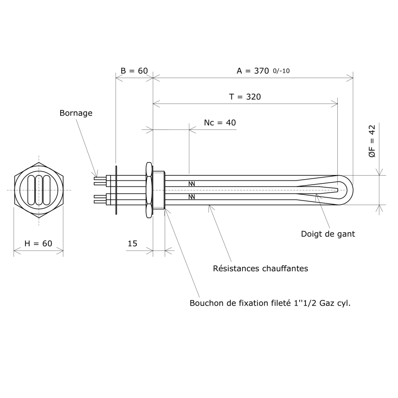 Thermoplongeur à visser 1''1/2 221401 Vulcanic Plan