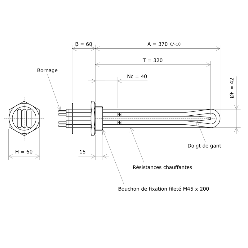 Thermoplongeur à visser M45 321401 Vulcanic Plan