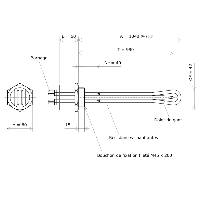 Thermoplongeur à visser M45 321404 Vulcanic Plan