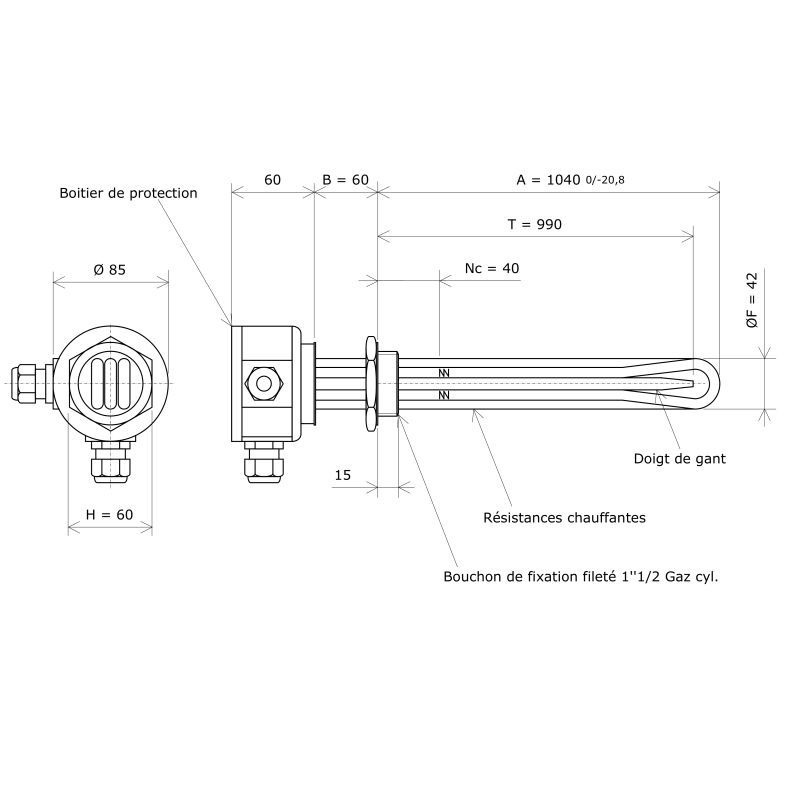 Thermoplongeur à visser 1''1/2 221504 Vulcanic Plan