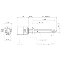 Screw plug immersion heater 1''1/2 221704 Vulcanic Draw