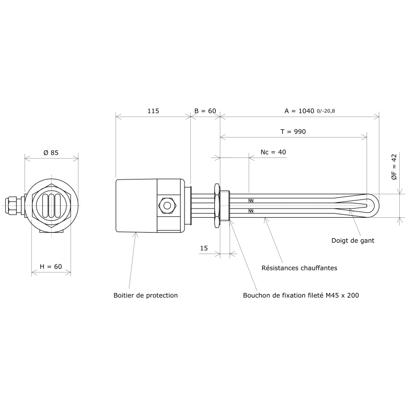 Thermoplongeur à visser M45 321704 Vulcanic Plan