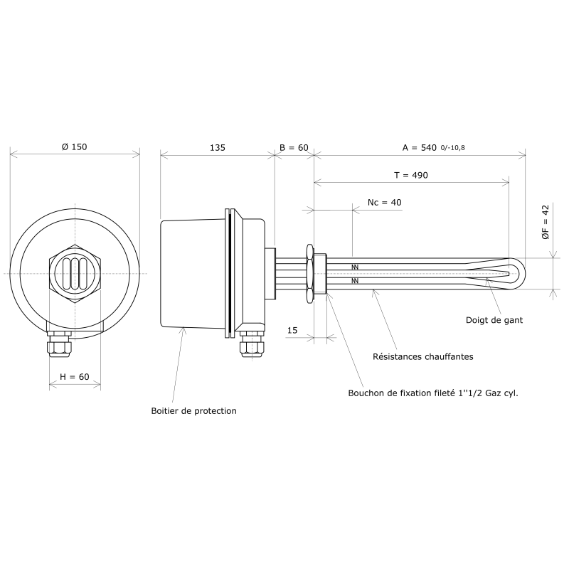 Thermoplongeur à visser 1''1/2 222002 Vulcanic Plan